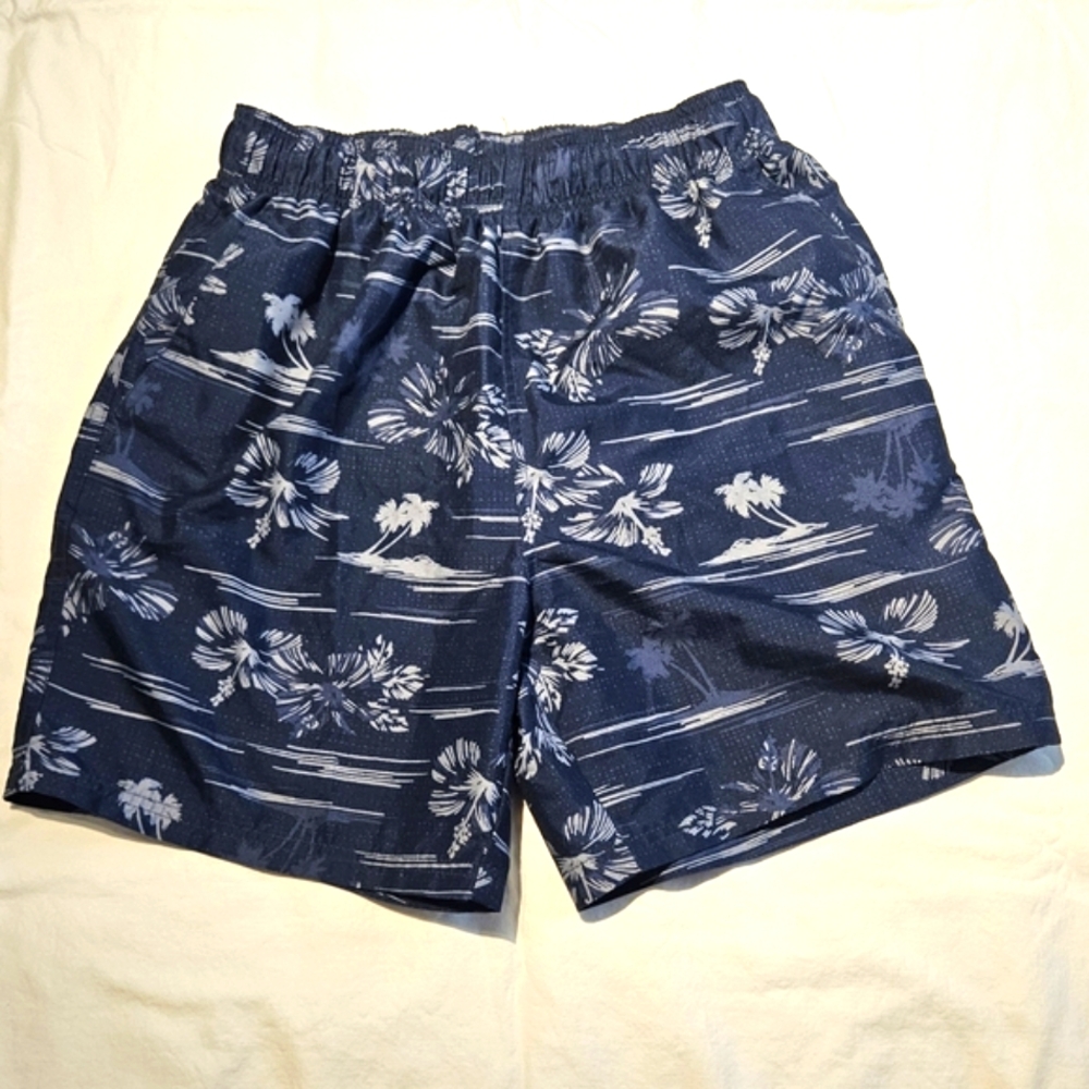 Men's OPSwim Trunks Board Shorts Size S Navy Blue Floral Hibiscus Hawaiian